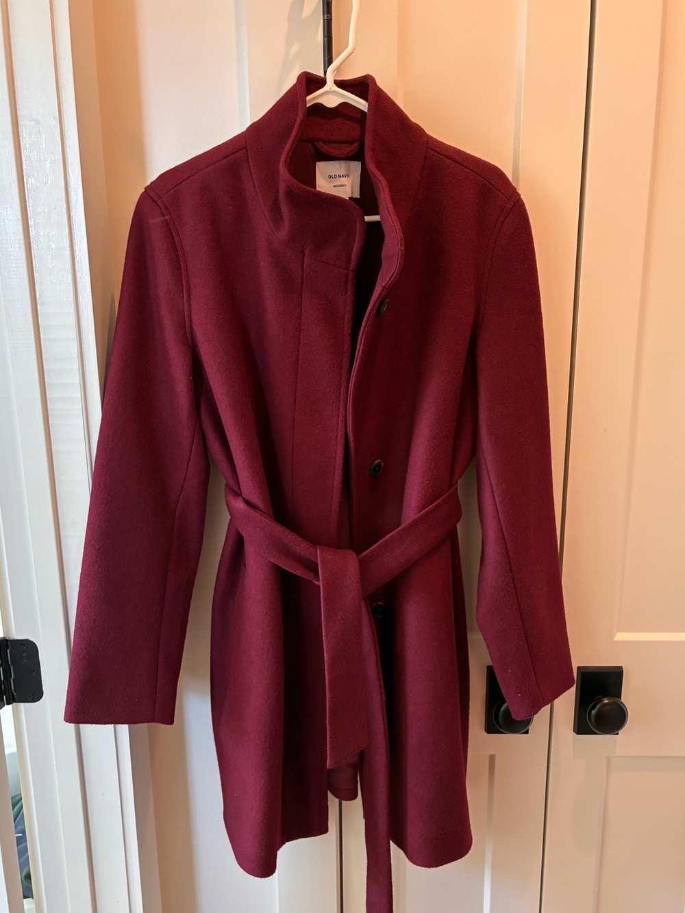 Old Navy Women's Maternity Burgundy Belted Wool-Blend Coat